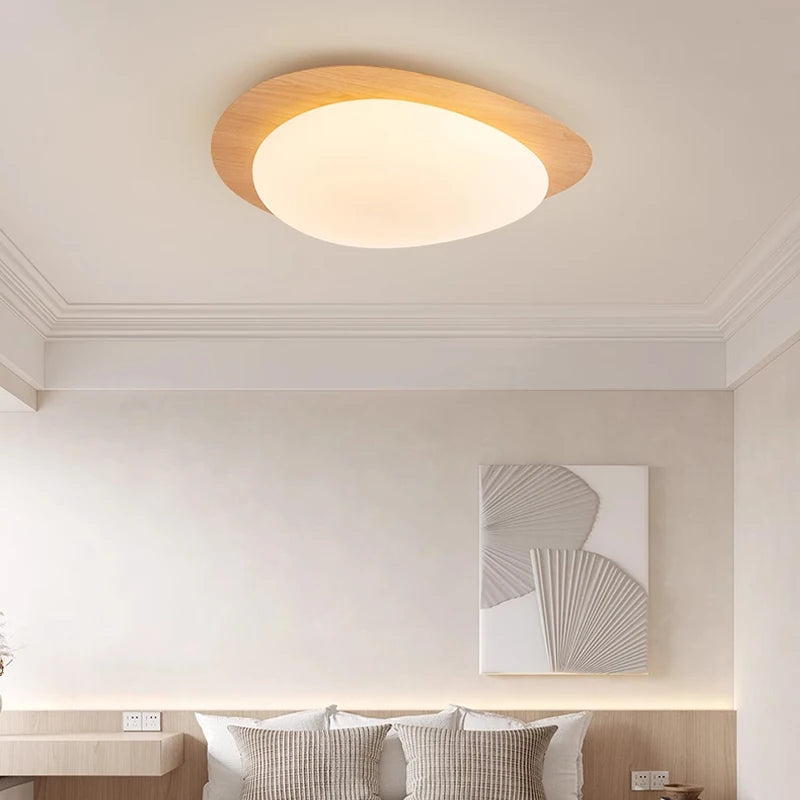 Modern Nordic Wood Grain LED Ceiling Light – Minimalist Fixture for Bedroom and Dining Room-4