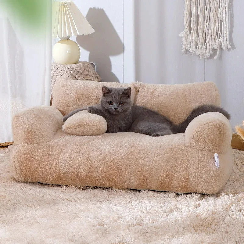 Luxury Plush Cat Bed Sofa - Cozy Winter Nest with Pillow for Small to Medium Pets