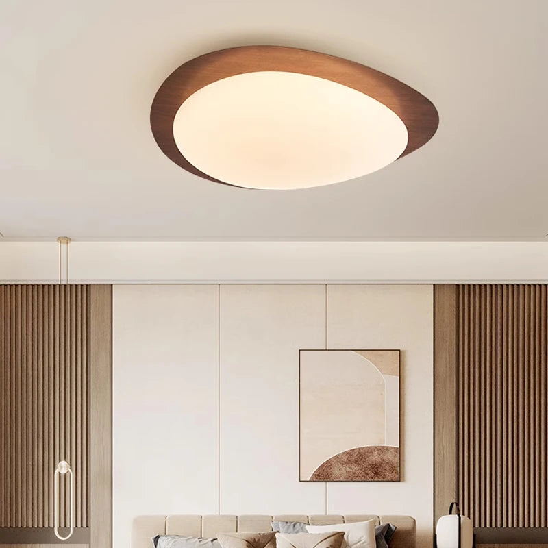 Modern Nordic Wood Grain LED Ceiling Light – Minimalist Fixture for Bedroom and Dining Room-5