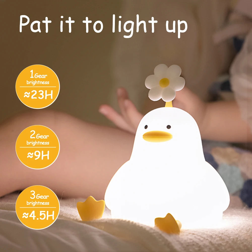 Cute Duck LED Night Light - Rechargeable, Touch Sensor, Portable, Soothing Glow for Kids and Adults