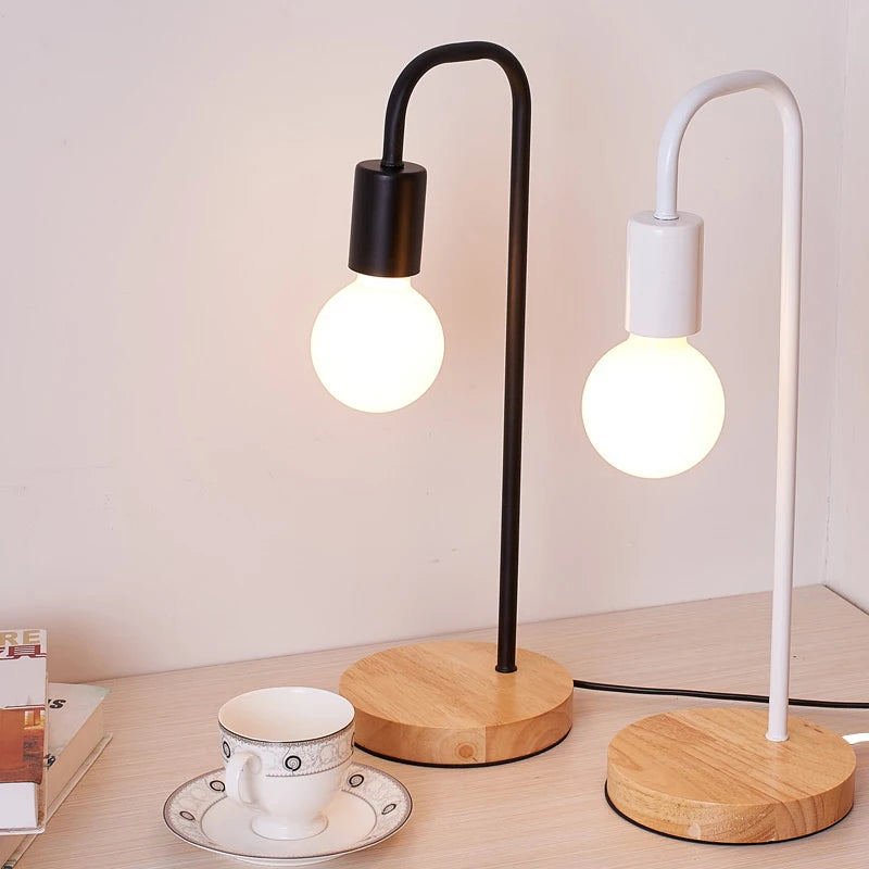 Vintage Wooden Table Lamp with E27 Edison Bulb – Stylish Bedside Table Lamp for Bedroom or Desk-4