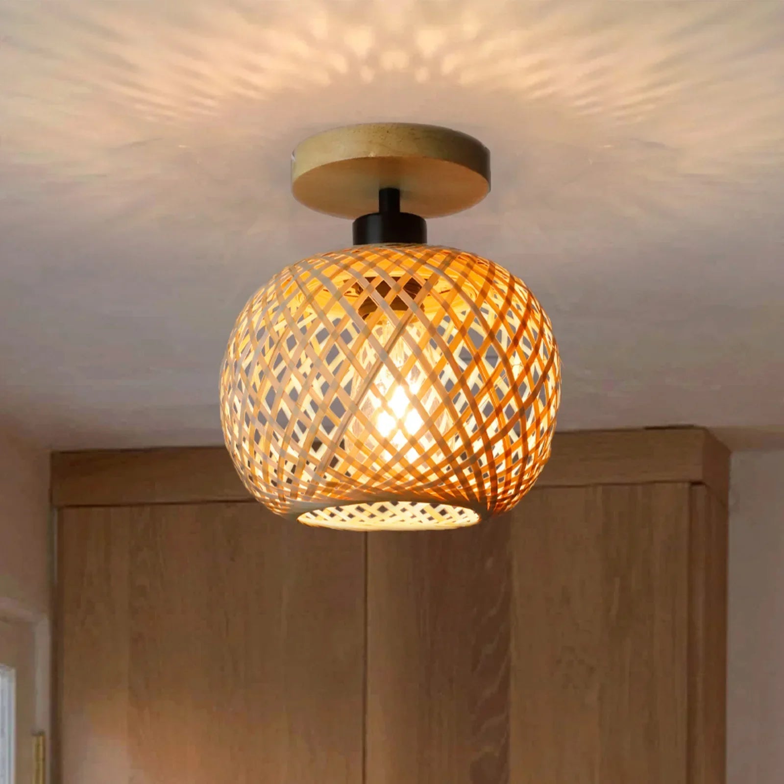 Handmade Bamboo Woven LED Ceiling Lamp – Retro Design for Living Room and Corridor, Energy-Efficient Lighting