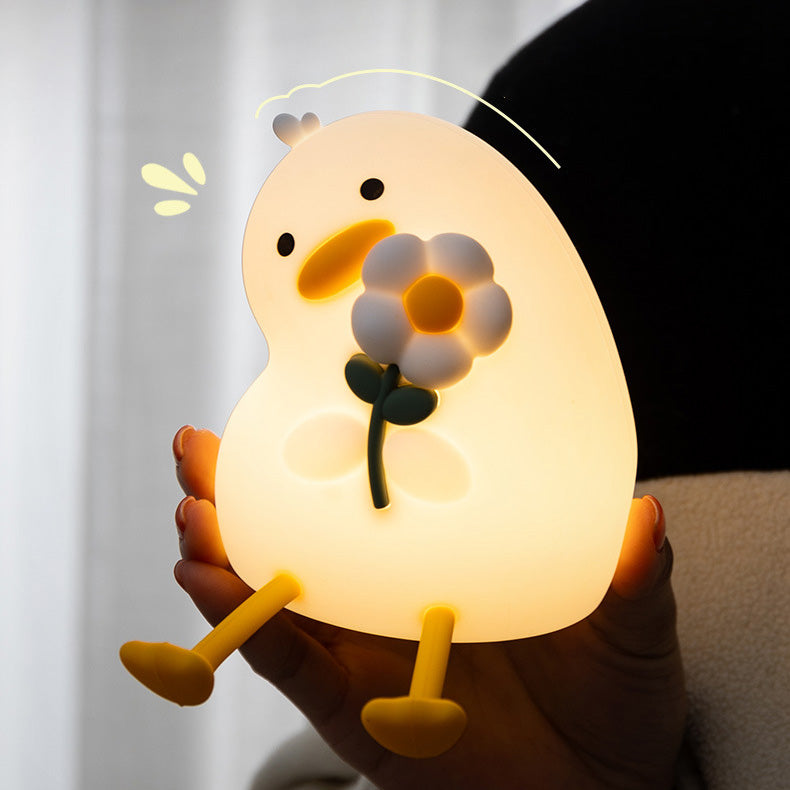 Squishy Silicone Duck Flower LED Night Light - Soft Glow Night Lamp for Kids' Rooms and Nurseries