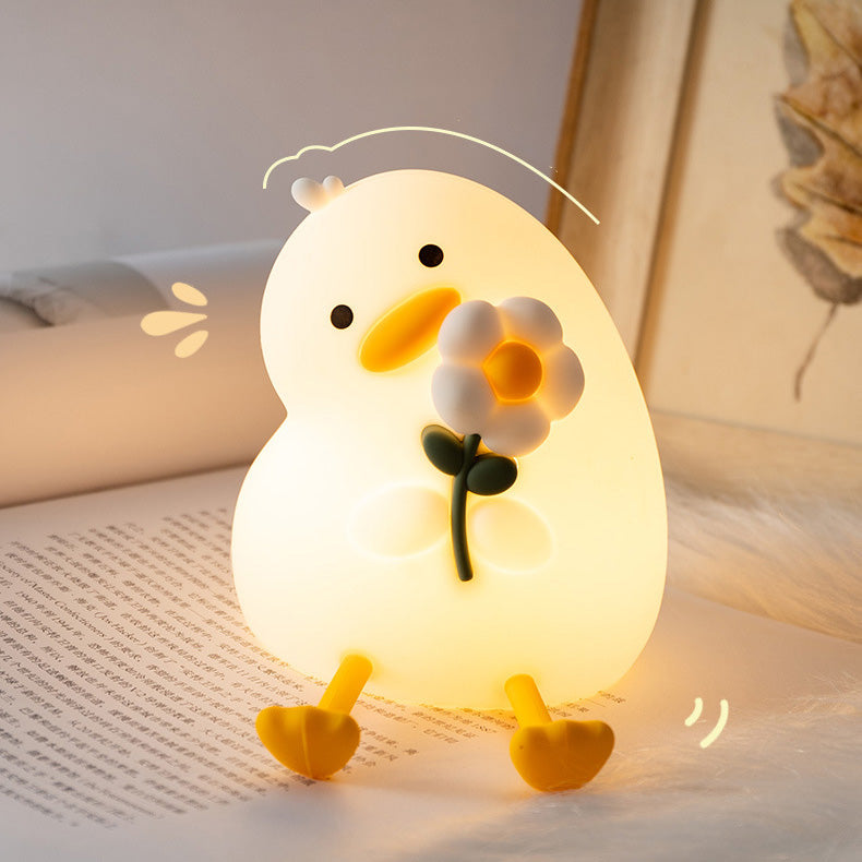 Squishy Silicone Duck Flower LED Night Light - Soft Glow Night Lamp for Kids' Rooms and Nurseries