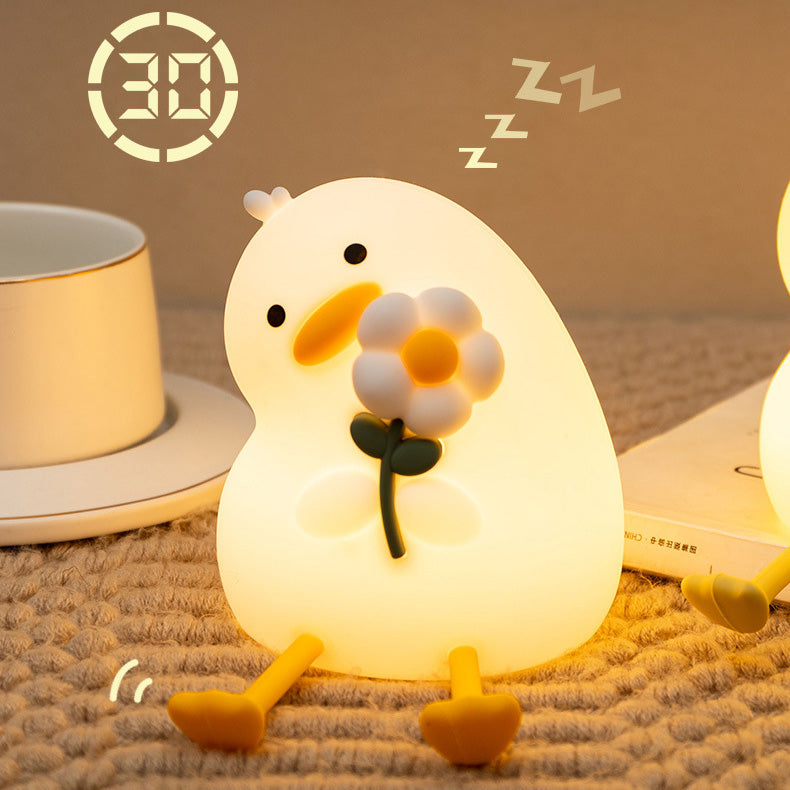 Squishy Silicone Duck Flower LED Night Light - Soft Glow Night Lamp for Kids' Rooms and Nurseries