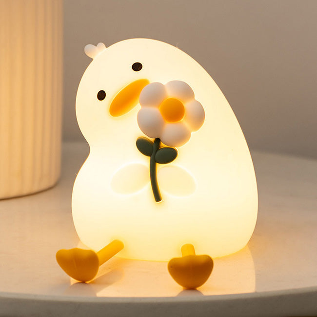 Squishy Silicone Duck Flower LED Night Light - Soft Glow Night Lamp for Kids' Rooms and Nurseries