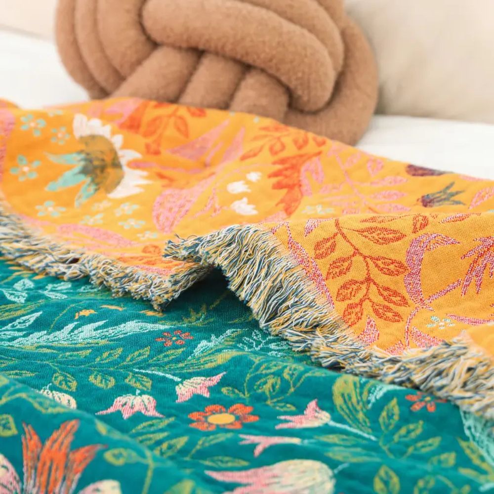 Sunset Forest Reversible Cotton Blanket with Botanical Design – Soft and Breathable 2