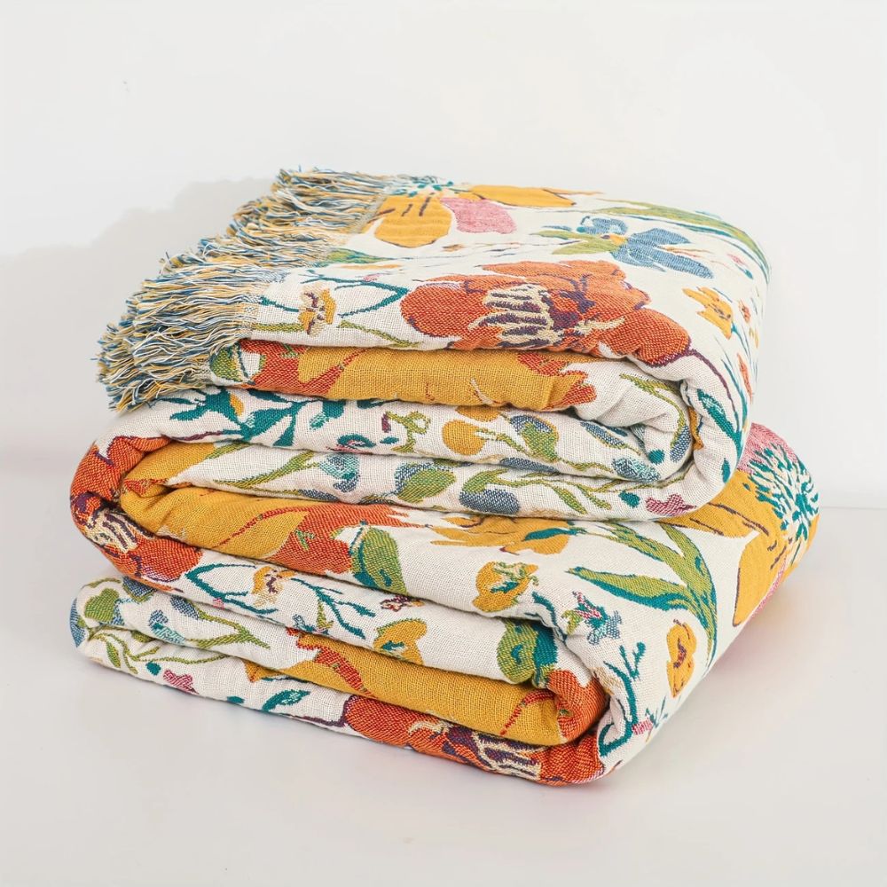 Wildflower Garden Cotton Blanket – Lightweight Floral Throw for Year-Round Comfort 0