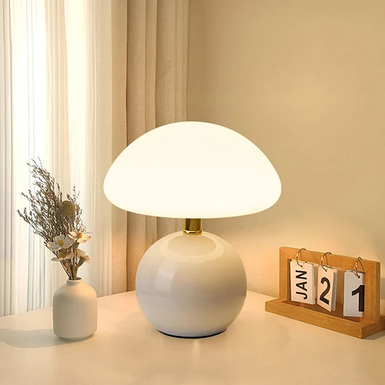 French Cream Mushroom Lamp | Retro Ceramic LED Light