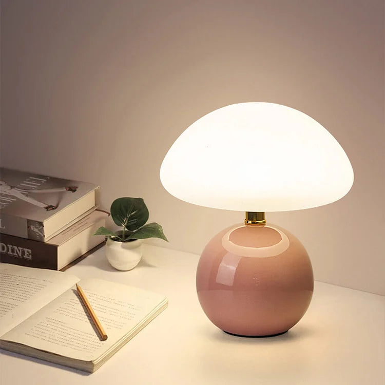 French Cream Mushroom Lamp | Retro Ceramic LED Light