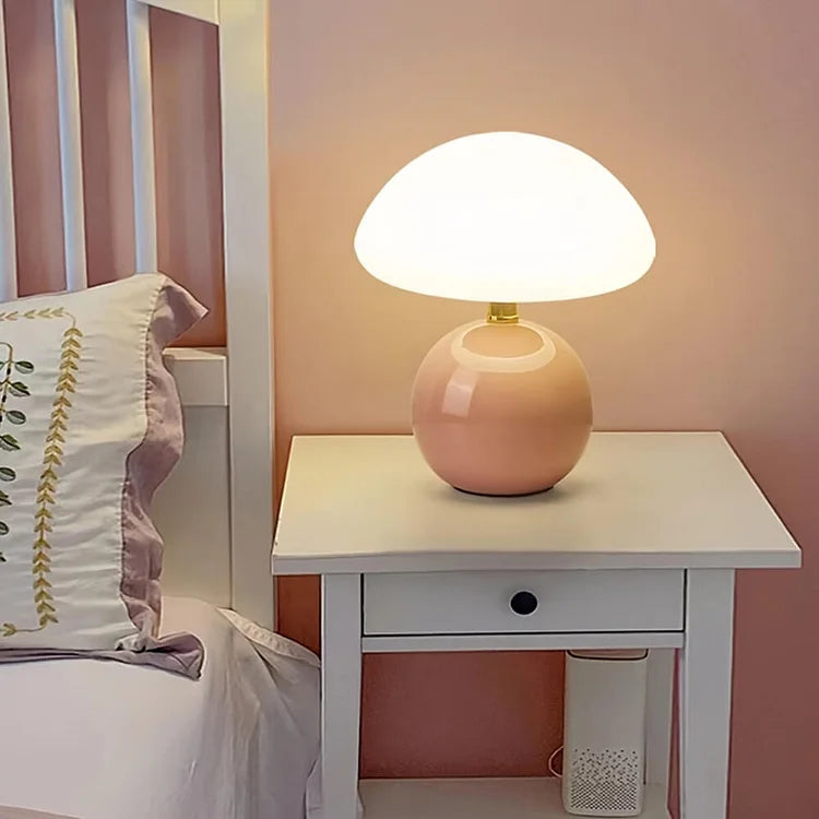 French Cream Mushroom Lamp | Retro Ceramic LED Light