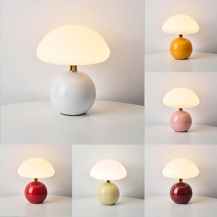 French Cream Mushroom Lamp | Retro Ceramic LED Light