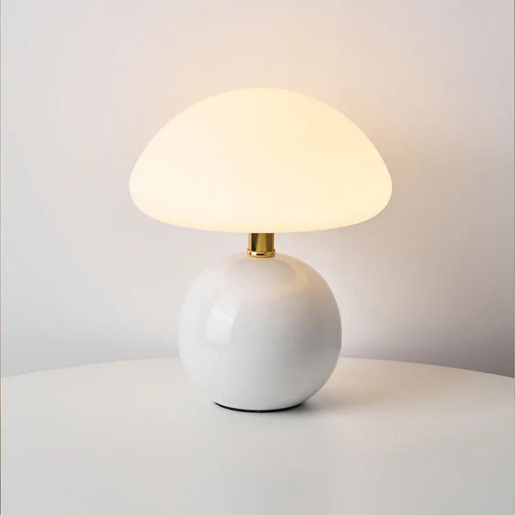 French Cream Mushroom Lamp | Retro Ceramic LED Light