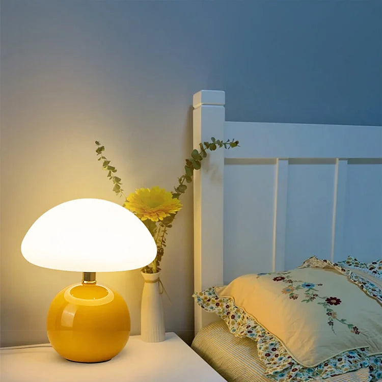 French Cream Mushroom Lamp | Retro Ceramic LED Light