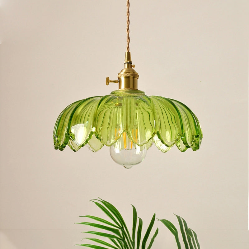 Vintage Floral Hanging Lamp – Elegant Glazed Ceramic Pendant Light for Home Decor