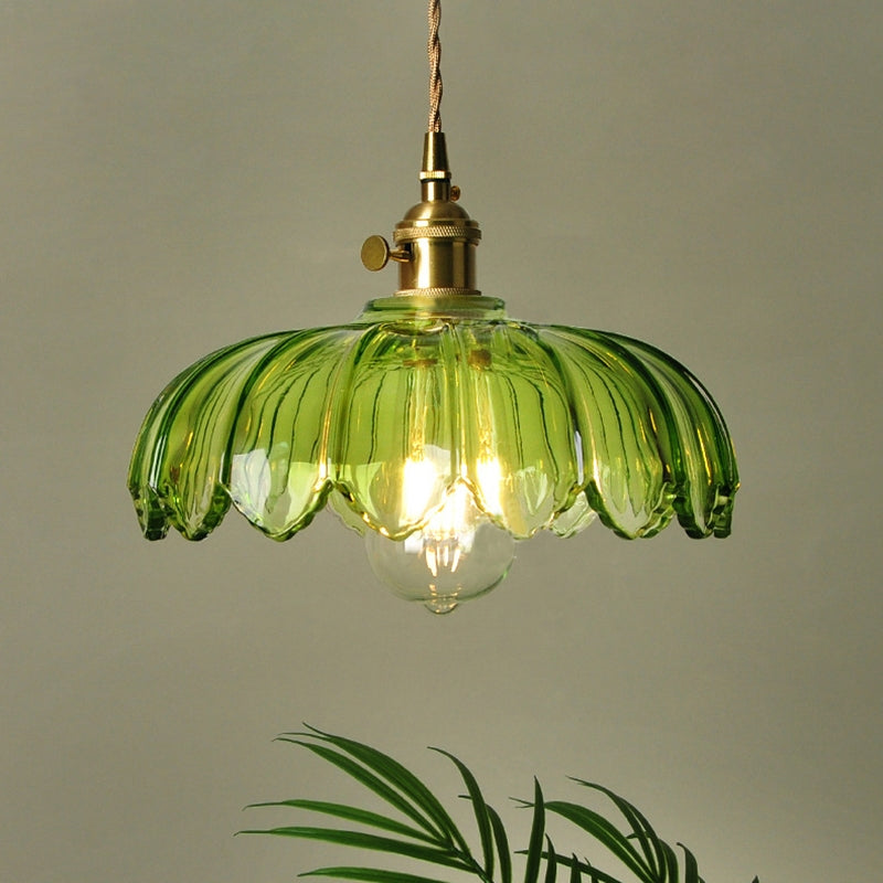Vintage Floral Hanging Lamp – Elegant Glazed Ceramic Pendant Light for Home Decor