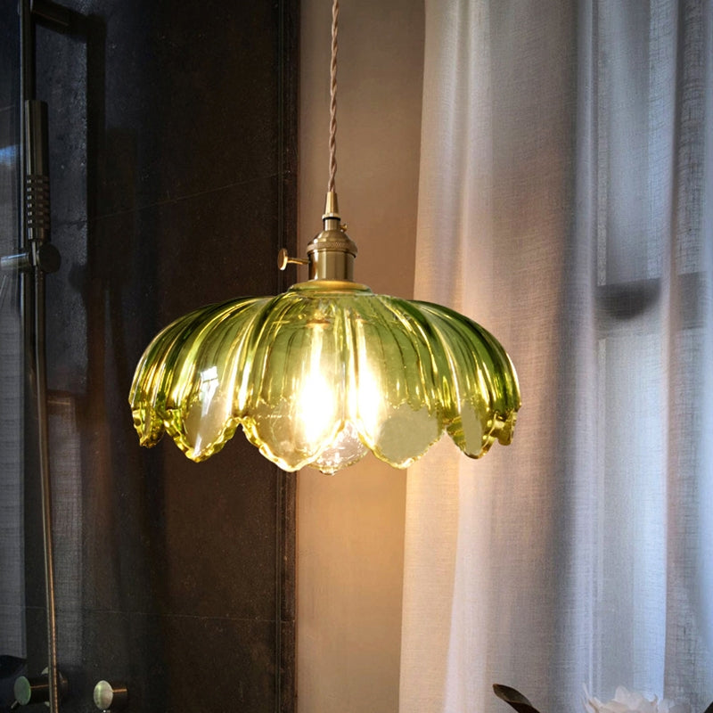 Vintage Floral Hanging Lamp – Elegant Glazed Ceramic Pendant Light for Home Decor