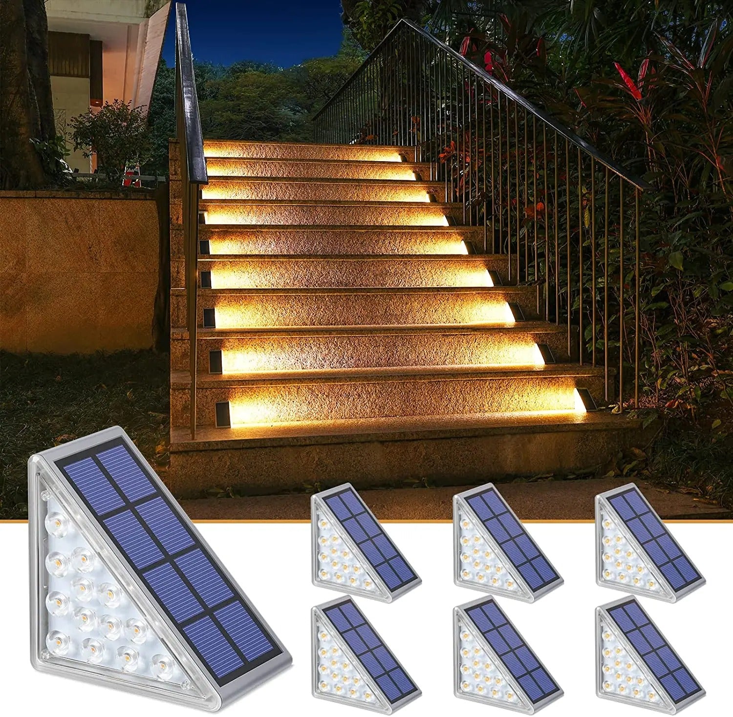 Solar Powered Outdoor Stair Lights - Weather Resistant Exterior Step Lights for Safety and Ambiance, Warm White LED