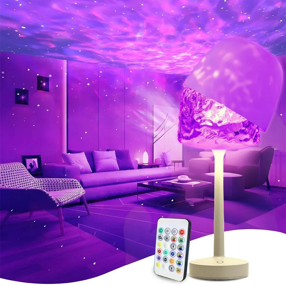 Mushroom Table Lamp - Water Ripple Projection Bedside Table Lamp for Relaxing Bedroom Ambiance