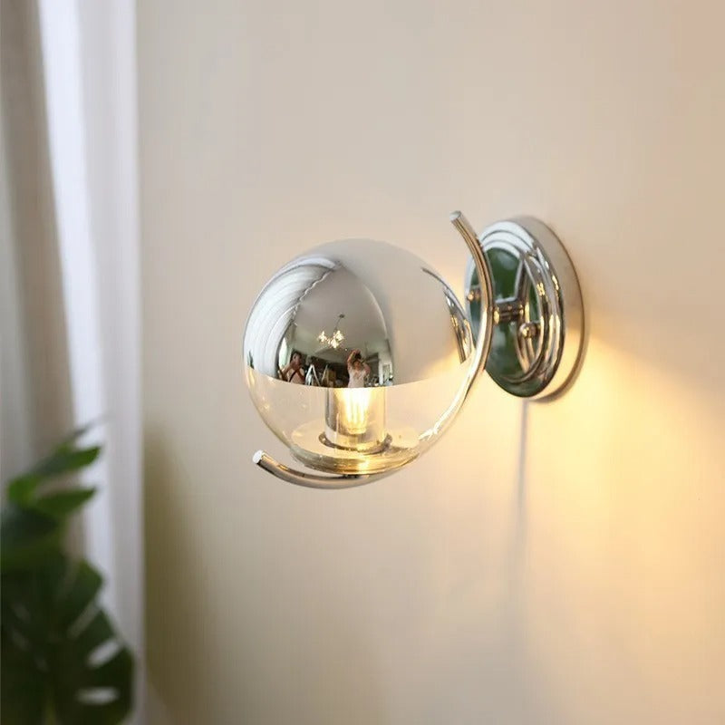 Modern Silver Wall Sconce with Bubble Glass Shade – Elegant Wall Lamp and Lighting Fixture for Home Decor