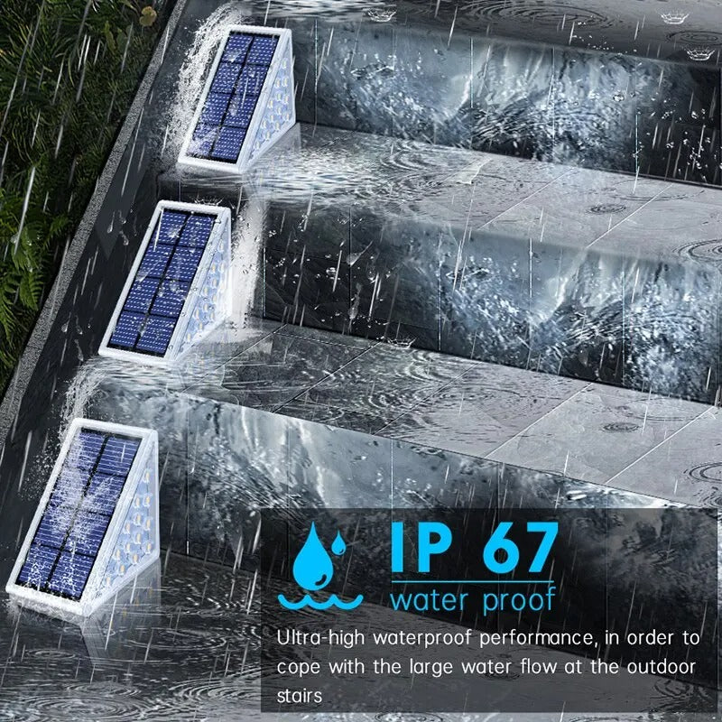 Solar Powered Outdoor Stair Lights - Weather Resistant Exterior Step Lights for Safety and Ambiance, Warm White LED