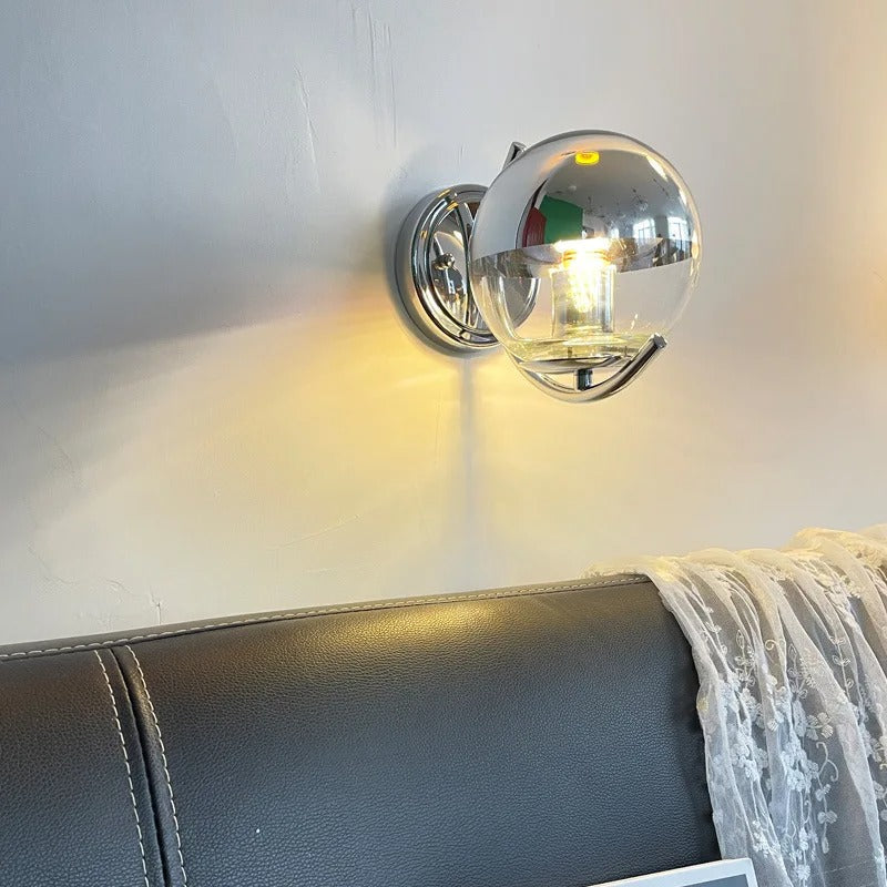 Modern Silver Wall Sconce with Bubble Glass Shade – Elegant Wall Lamp and Lighting Fixture for Home Decor
