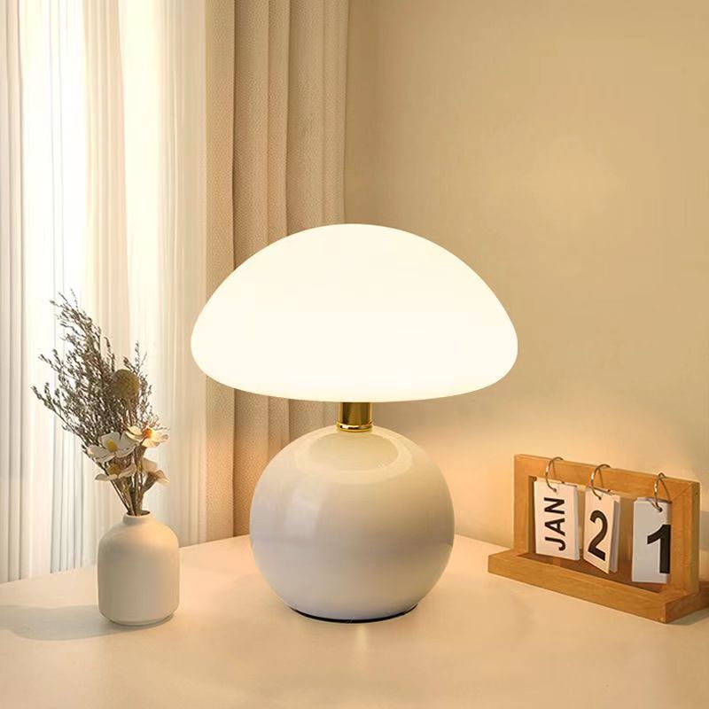 French Cream Mushroom Lamp | Retro Ceramic LED Light