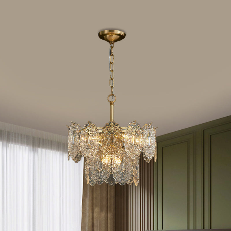 Embossed Crystal Chandelier - 5/7 Heads | Gold Luxury Ceiling Light for Sophisticated Interiors