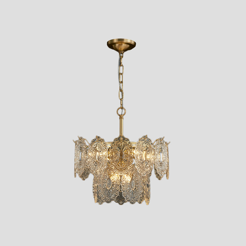 Embossed Crystal Chandelier - 5/7 Heads | Gold Luxury Ceiling Light for Sophisticated Interiors