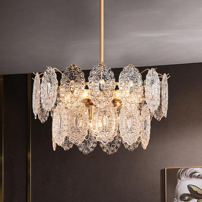 Embossed Crystal Chandelier - 5/7 Heads | Gold Luxury Ceiling Light for Sophisticated Interiors