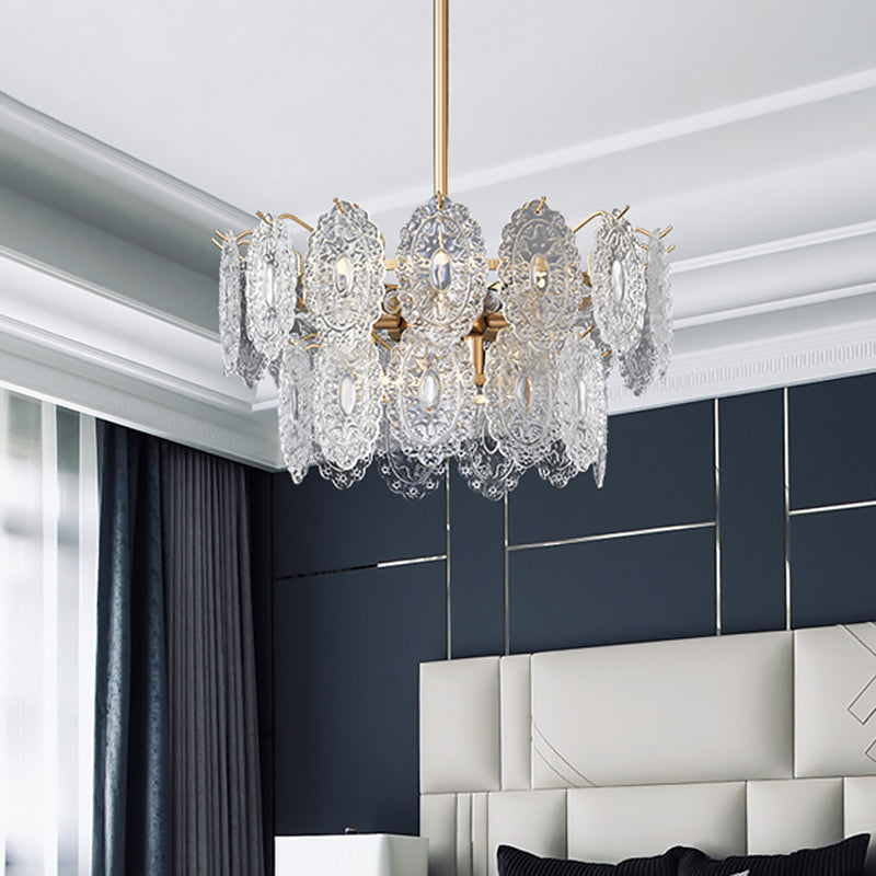 Embossed Crystal Chandelier - 5/7 Heads | Gold Luxury Ceiling Light for Sophisticated Interiors