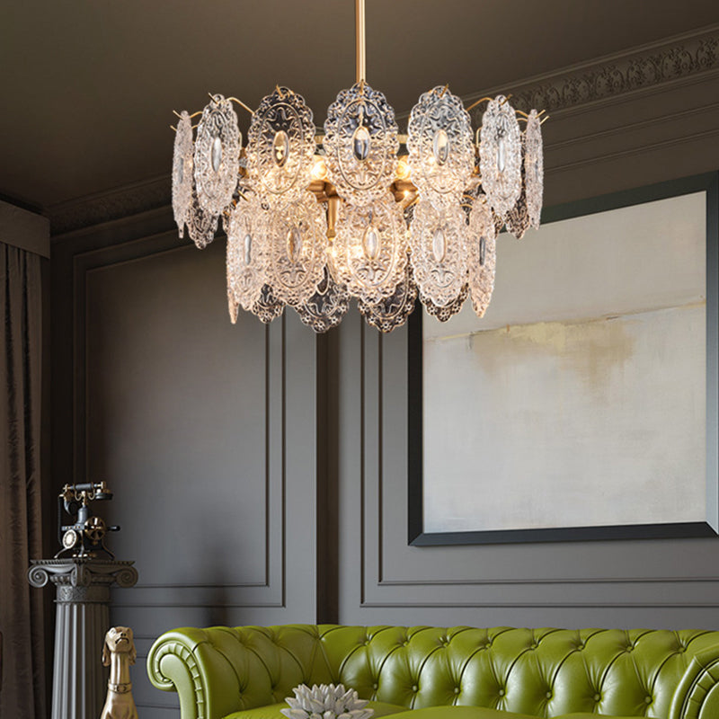 Embossed Crystal Chandelier - 5/7 Heads | Gold Luxury Ceiling Light for Sophisticated Interiors