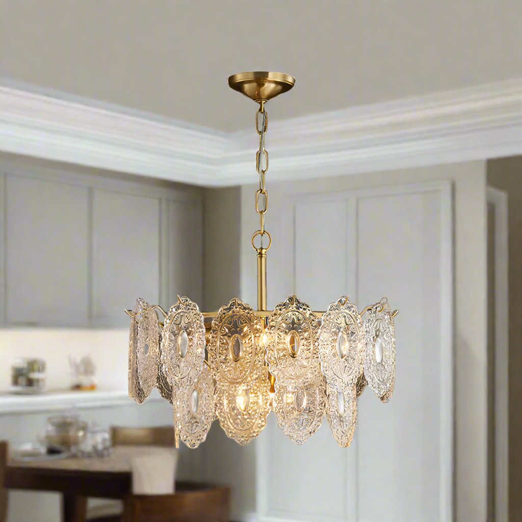 Embossed Crystal Chandelier - 5/7 Heads | Gold Luxury Ceiling Light for Sophisticated Interiors