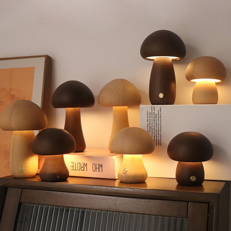 EcoGlow Rechargeable Wooden Mushroom Table Lamp-2