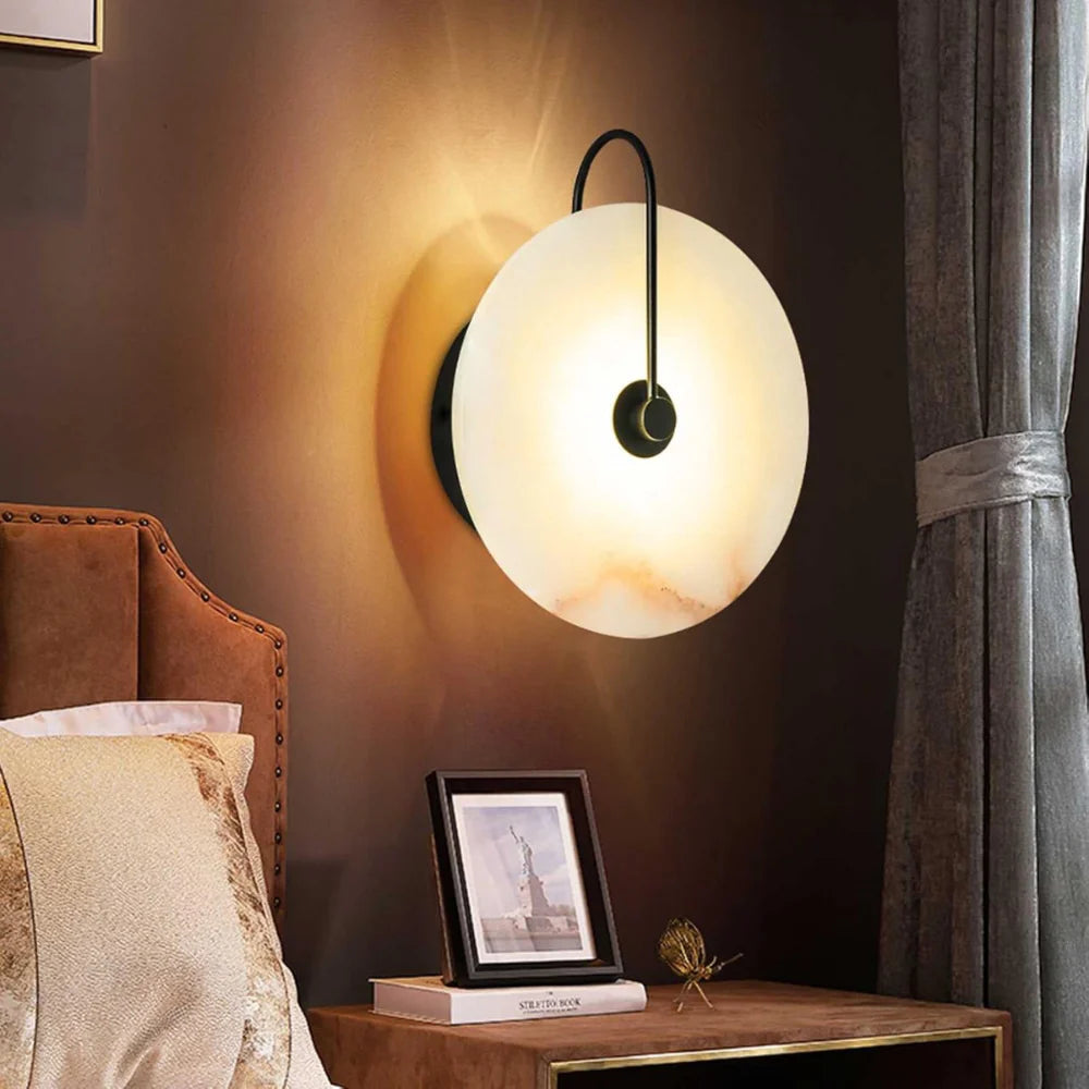 Modern LED Wall Sconce Light in Marble and Iron Design for Bedroom, Living Room, and Hallway – Energy-Efficient Wall Lamp