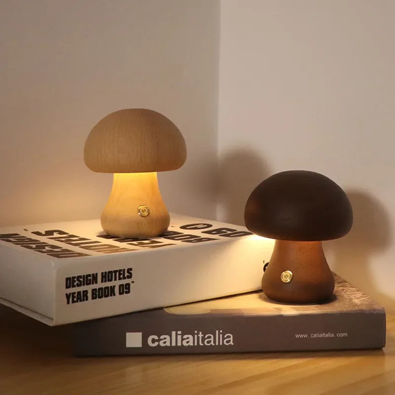 EcoGlow Rechargeable Wooden Mushroom Table Lamp-3