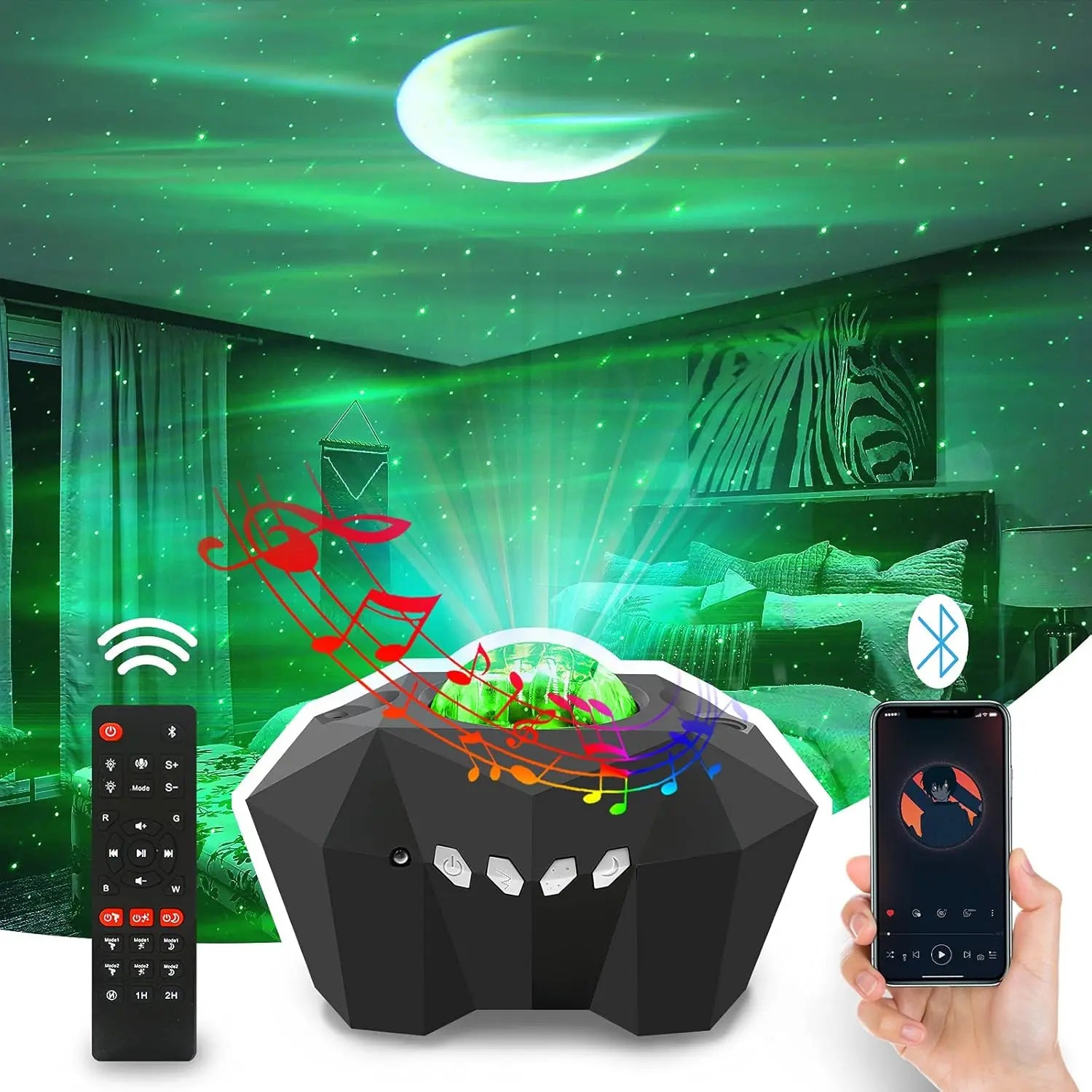 Aurora Galaxy Star Projector - 3-in-1 Night Light with Bluetooth Music, Timer, 55 Effects for Soothing Bedroom Decor 0