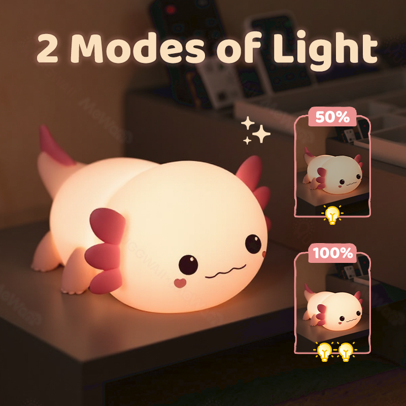Axolotl LED Night Light - Soft Pink Glow, Touch Control, Perfect for Bedtime and Relaxation