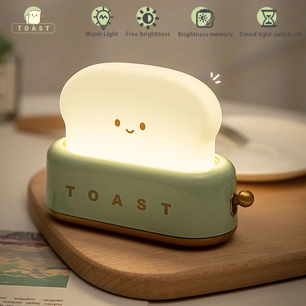 Bread Toast LED Night Light - Dimmable Warm Light with Timer for Cozy Home Decor