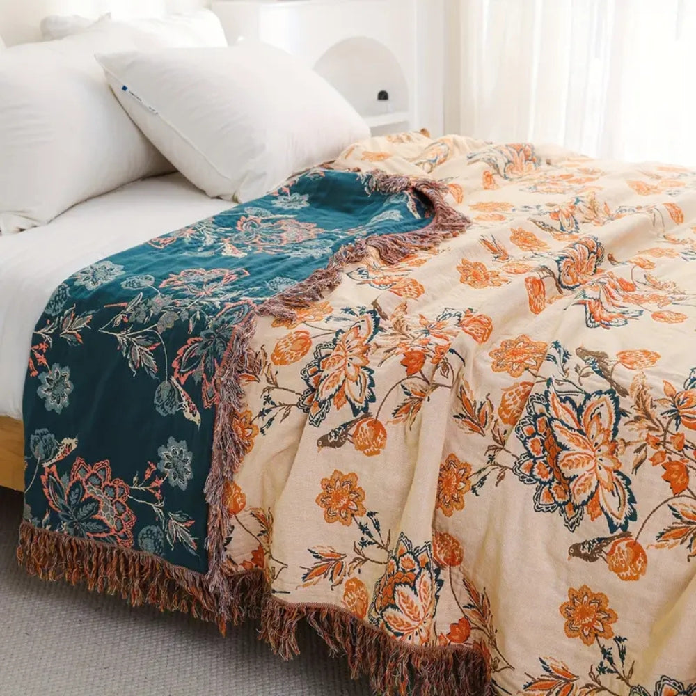 Boho Cotton Throw Blanket - Versatile 100% Cotton Sofa and Bed Decor, Machine Washable, Cozy Rustic Style 3