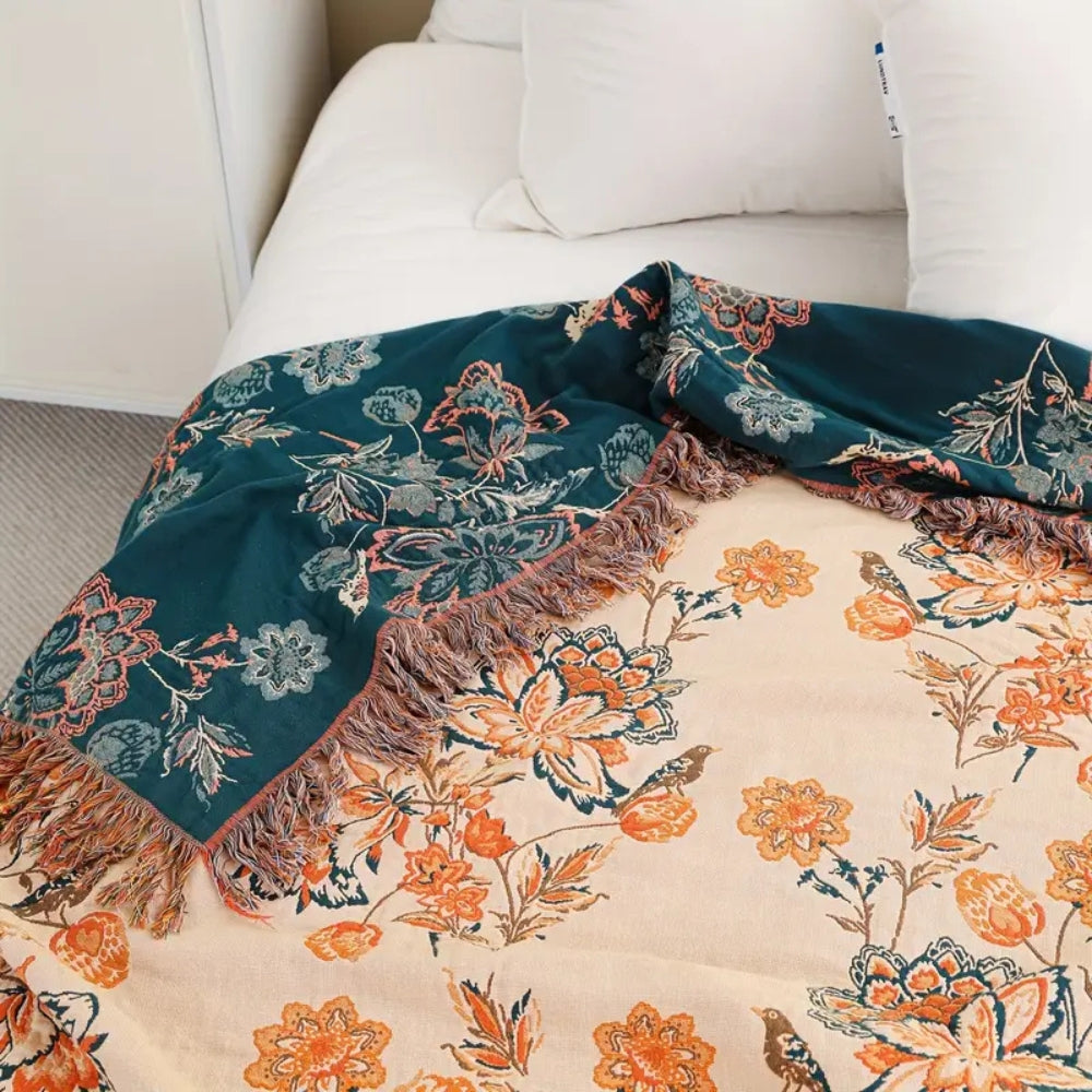 Boho Cotton Throw Blanket - Versatile 100% Cotton Sofa and Bed Decor, Machine Washable, Cozy Rustic Style 4