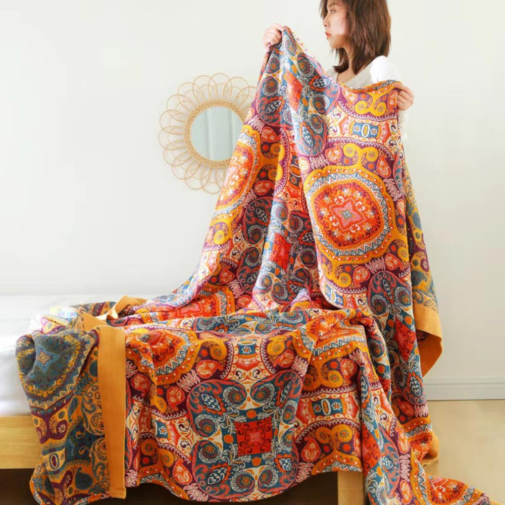 Cooling Blanket - Reversible 100% Cotton Quilt with Moisture-Wicking Fibers for Comfortable Sleep - Boho Design 1