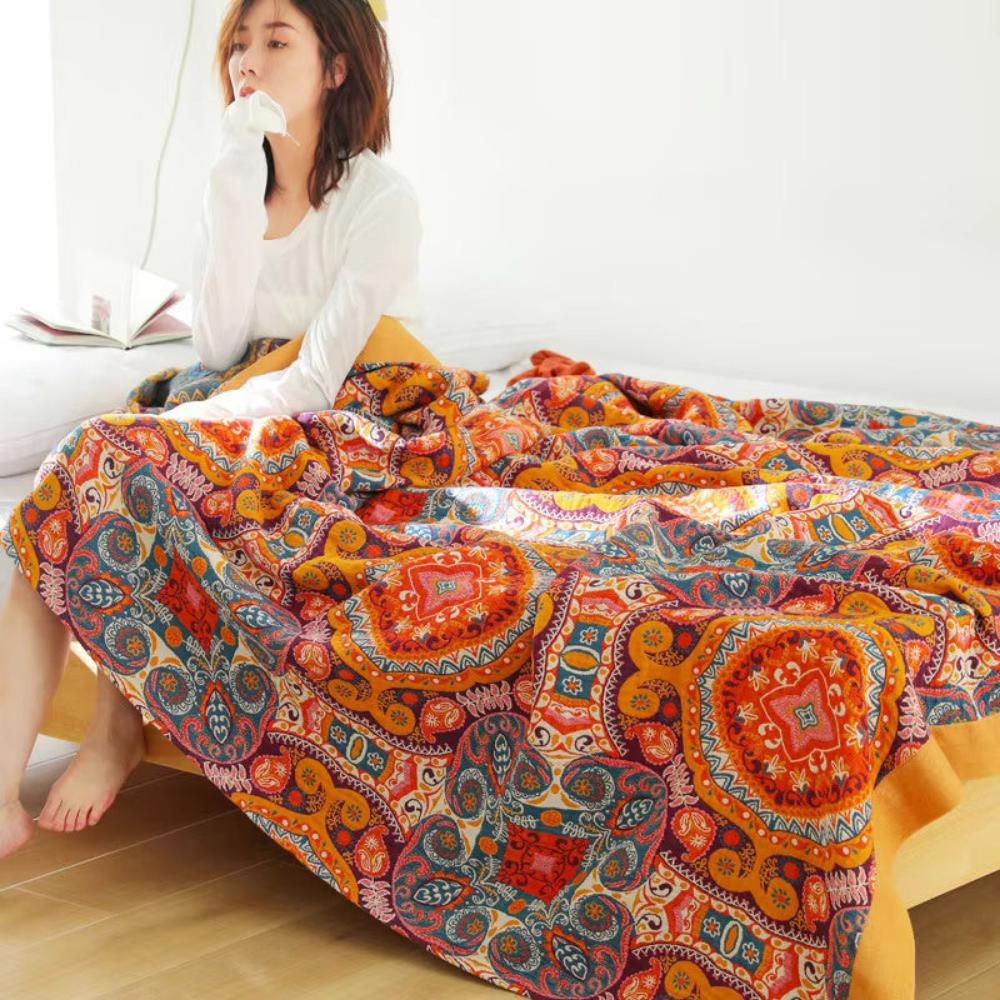 Cooling Blanket - Reversible 100% Cotton Quilt with Moisture-Wicking Fibers for Comfortable Sleep - Boho Design 6