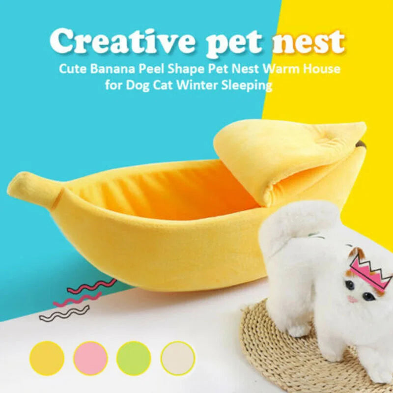 Banana Cat Bed House - Soft Plush Pet Bed for Cats and Small Dogs, Warm & Portable Design