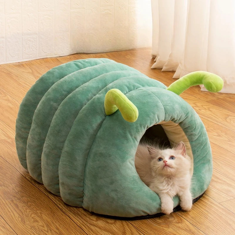 Cozy Cartoon Caterpillar Plush Pet Bed - Soft, Foldable & Washable for Ultimate Comfort