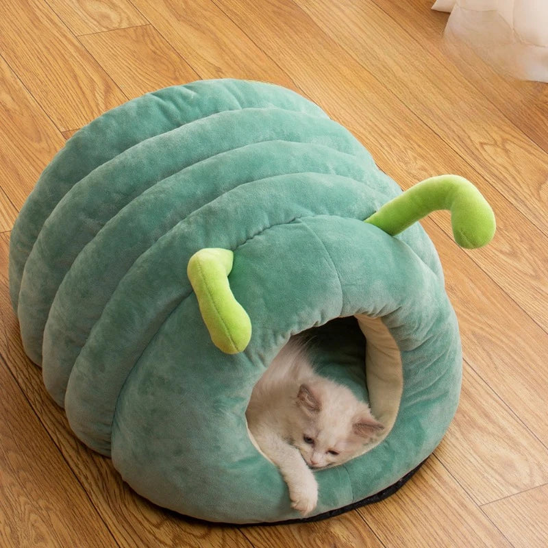Cozy Cartoon Caterpillar Plush Pet Bed - Soft, Foldable & Washable for Ultimate Comfort
