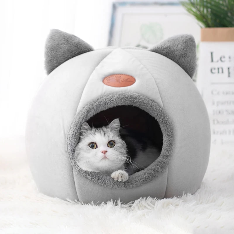Grey Cozy Deep Sleep Cat Bed - Warm Indoor Nest with Detachable Cushion and Non-Slip Bottom for Ultimate Comfort