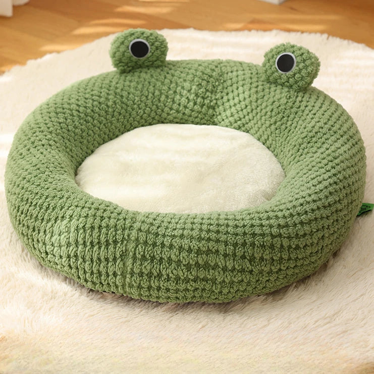 Open Cozy Frog-Shaped Plush Pet Bed for Dogs and Cats - Warm Semi-Enclosed Nest for Ultimate Comfort (Circular fossa)