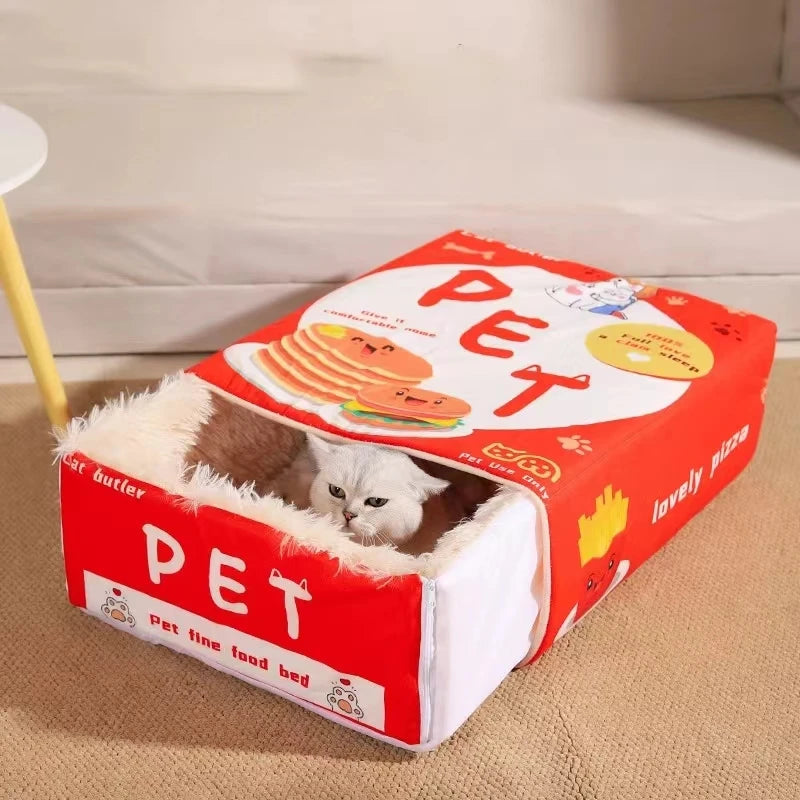 Cozy Fully Enclosed Cat Bed with Zipper - Soft Rectangular Cushion for Kittens and Cats
