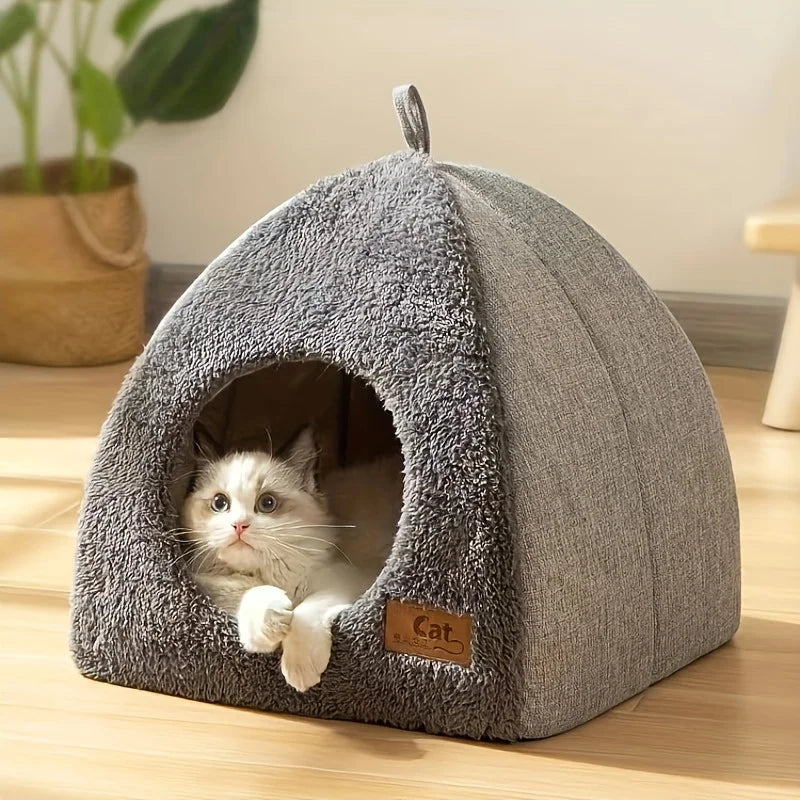 Semi-Enclosed Cat Bed Cave - Warm, Secure Tent for Comfortable Sleeping and Nesting